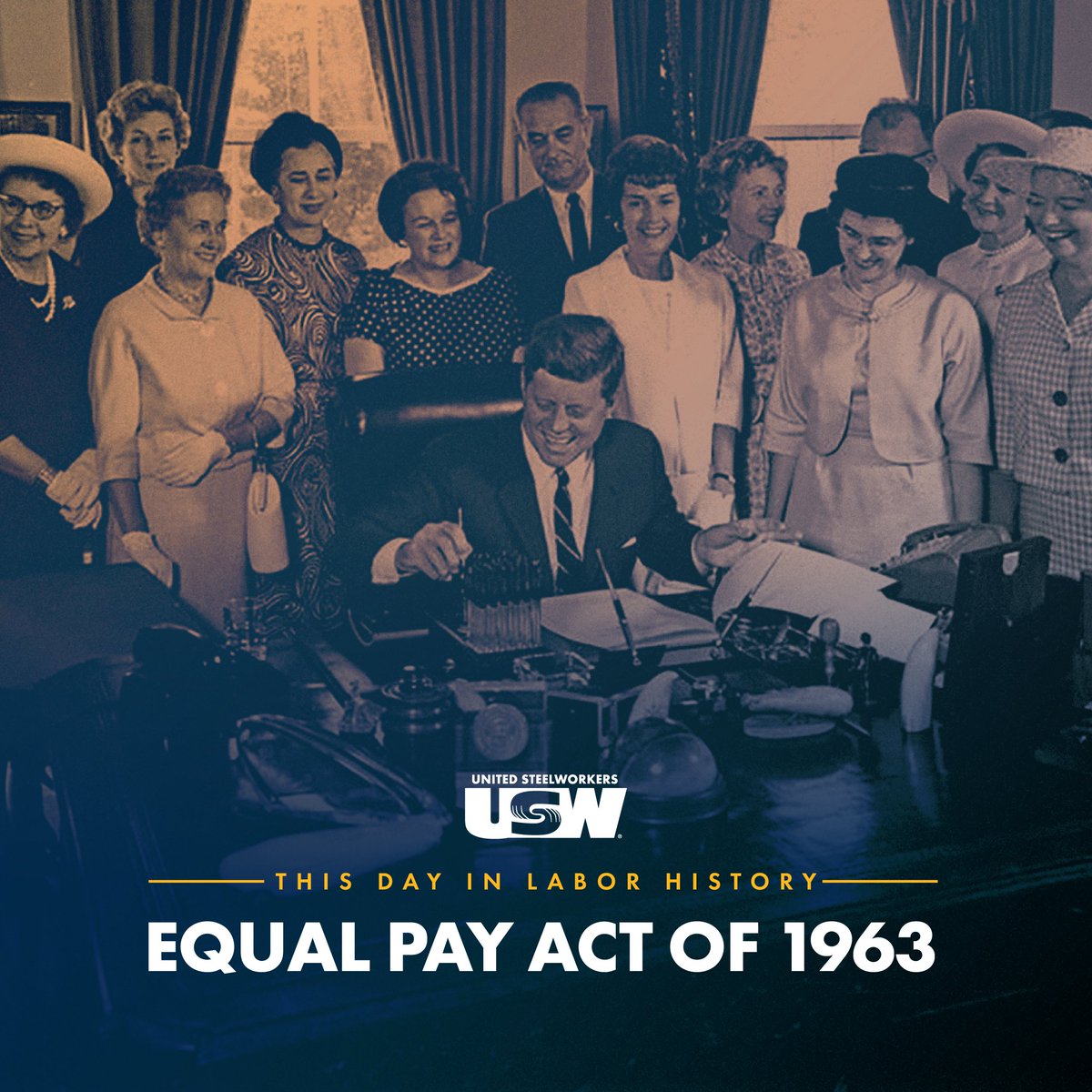 On this day in labor history, JFK signed the Equal Pay Act into law, a key part of his New Frontier Program. It was a win for working people, but the fight for fair wages, regardless of gender, continues. Fair pay is a right we will continue to fight for ✊.