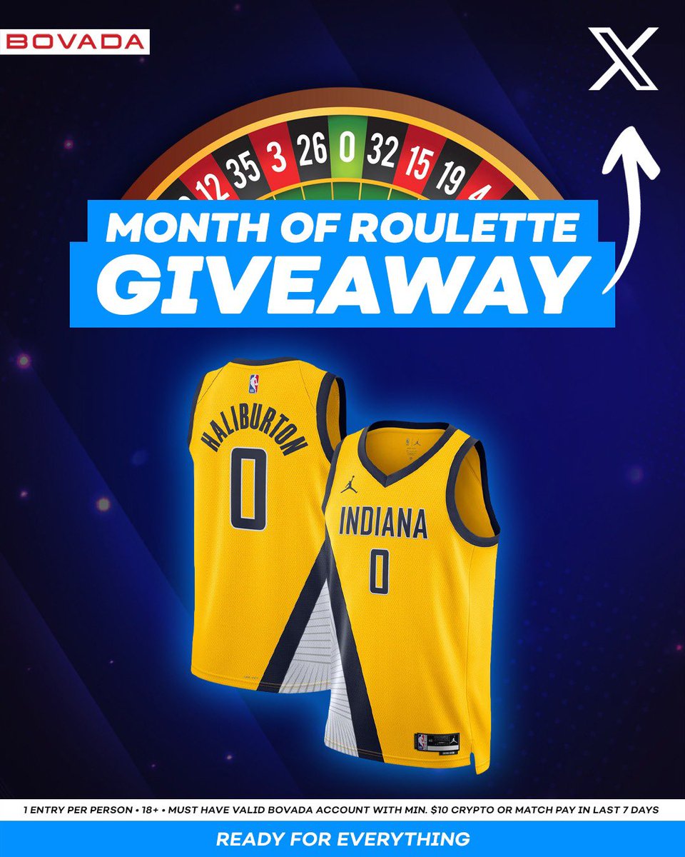 MONTH OF ROULETTE

Day 10 ➡️ NBA Jersey of your choice

To enter:
⭐️ Follow <a href="/Bovada_Casino/">Bovada Casino</a> 
⭐️ Retweet this post
⭐️ Predict which number the roulette wheel will land on in the comments 👀

One winner will be announced at 9PM ET!

Check back tomorrow at 9AM for the next giveaway!