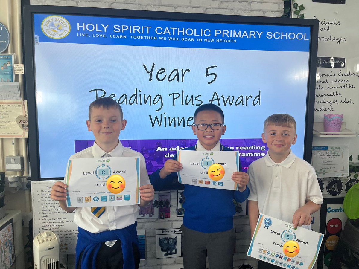 Holy Spirit Catholic Primary (@holyspiritwa9) on Twitter photo Congratulations to our #Year5 Reading Plus superstars! Well done for levelling up Leo, Thomas & Daniel 😁🌟 <a href="/ReadingPlus/">Reading Plus</a> <a href="/ReadSolutionsUK/">Daisy Education UK</a> #ReadingPlus Congratulations to our #Year5 Reading Plus superstars! Well done for levelling up Leo, Thomas & Daniel 😁🌟 <a href="/ReadingPlus/">Reading Plus</a> <a href="/ReadSolutionsUK/">Daisy Education UK</a> #ReadingPlus