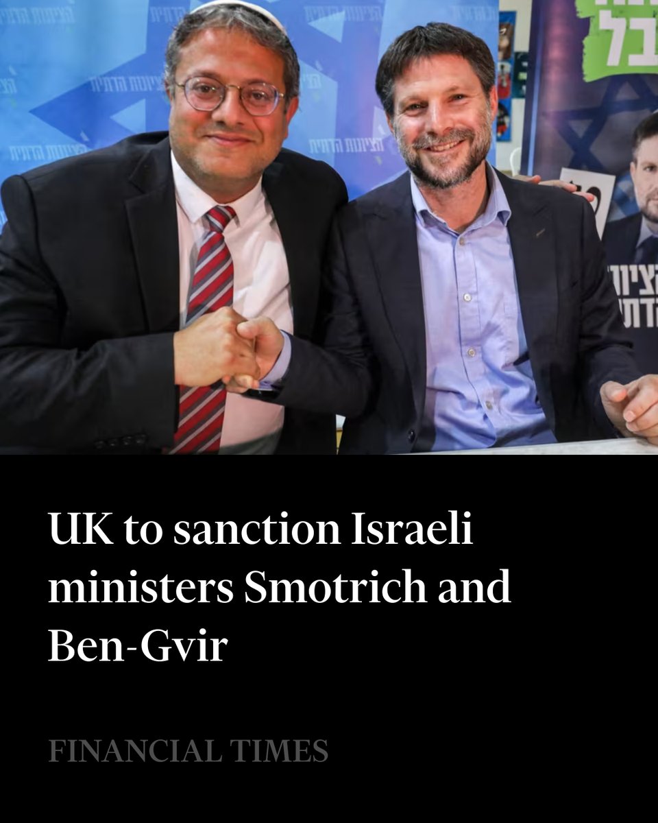 The move would mark the first western sanctions against Israeli government ministers as frustration grows over the near cessation of aid to Gaza and Israel’s renewed offensive in the enclave. on.ft.com/4mTdn3x