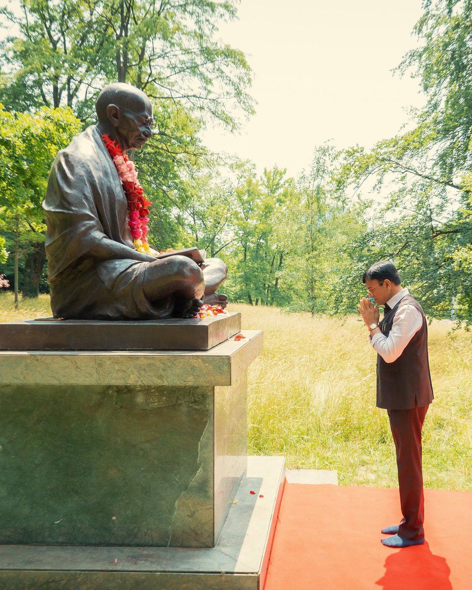 Offered floral tributes to Mahatma Gandhi at Ariana Park, Geneva. May his timeless call for peace and unity guide us toward global harmony.