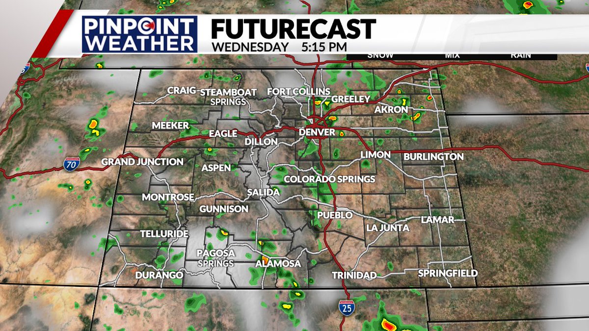 Today will be most dry with storm chances picking back up tomorrow, no severe weather threat until Thursday over the Plains #cowx
