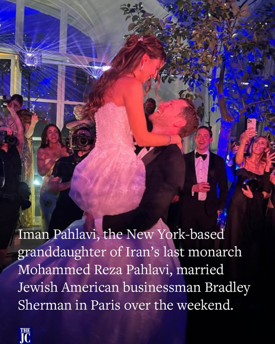 Social media clips from the couple's nuptials show Pahlavi and Sherman being lifted on chairs during the hora dance, a traditional part of Jewish weddings.

thejc.com/news/world/ira…