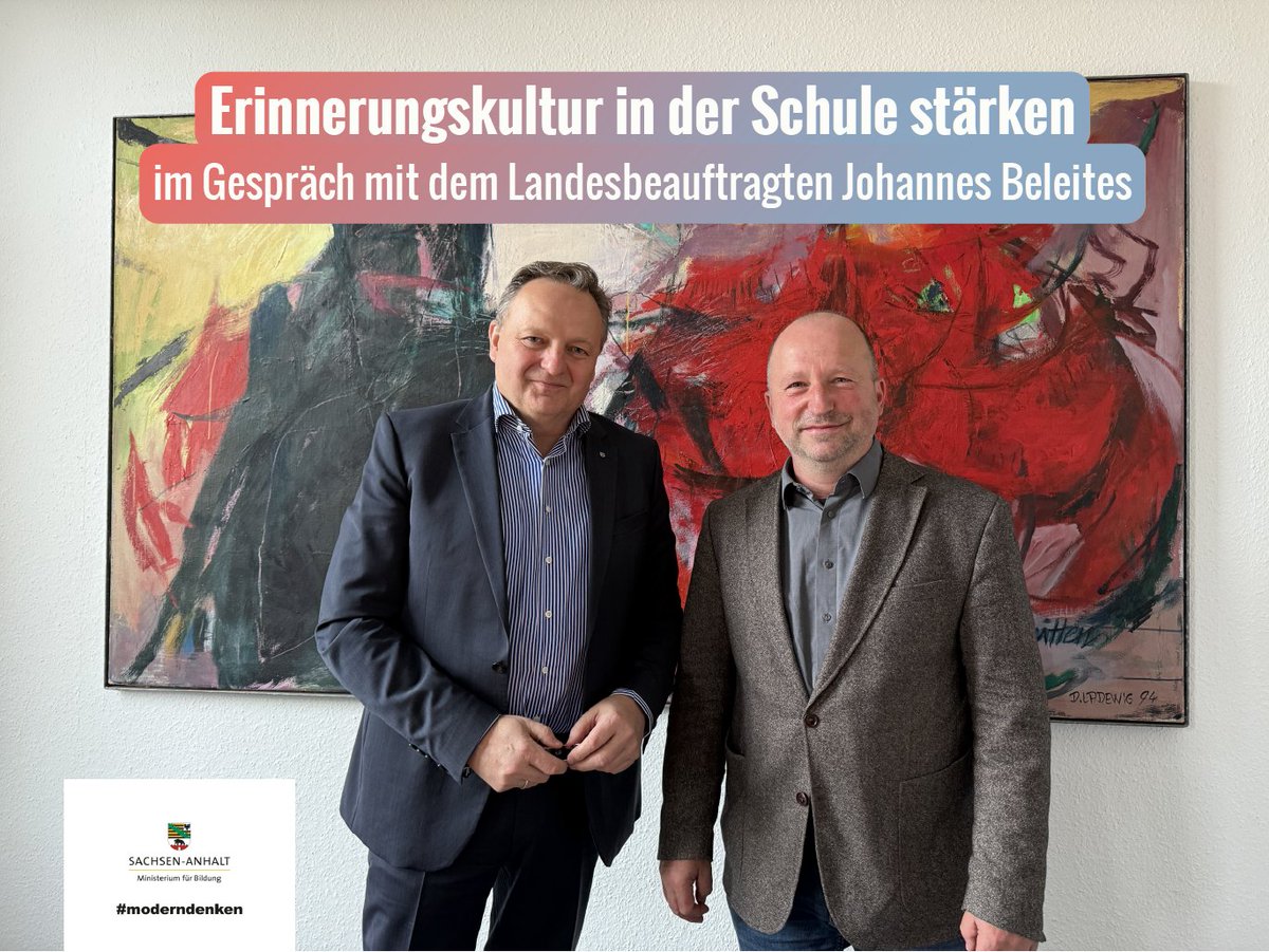 💬 Johannes Beleites, Landesbeauftragter zur Aufarbeitung der SED-Diktatur in <a href="/sachsenanhalt/">Sachsen-Anhalt</a>, war heute zu Gast bei Staatssekretär <a href="/boehmju/">Jürgen Böhm</a>. Dabei wurde über Kooperationen zur historisch-politischen #Bildung an Schulen gesprochen. 🏫📚 /lz