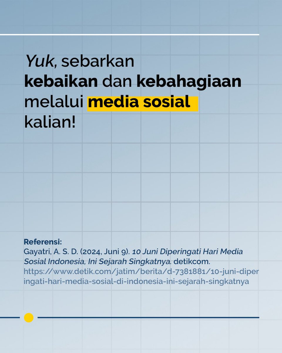 dikomugm's tweet image. Selamat Hari Media Sosial, Sobat Dikom! 📲🙌🏻

Yuk gunakan media sosial dengan bijak dan baik 🤩

#DikomUGM #FisipolUGM #UGMYogyakarta