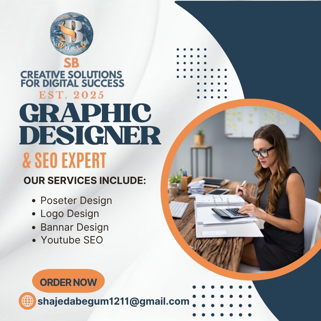 YouSEO_Expart's tweet image. SB WORLD
 Creative Solutions for Digital Success
 Est. 2025
🎨 GRAPHIC DESIGNER &amp;amp; SEO EXPERT
Our Services Include:

Poster Design

Logo Design

Banner Design

YouTube SEO

📩 Contact: shajedabegum1211@gmail.com
🛒 Order Now

#GraphicDesigner #DesignExpert #PosterDesign #SEO