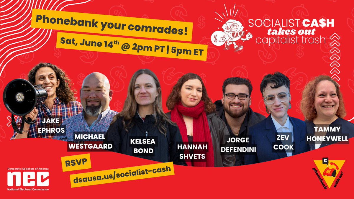Hannah, Jorge, and Tammy's primaries are on the 24th!! ⏳ They need your support to close out their campaigns strong. 💪

Call your comrades for donations this Saturday! 🌹

dsausa.us/socialist-cash

Can't make it? No worries - our phonebanks are scheduled through October! 😎