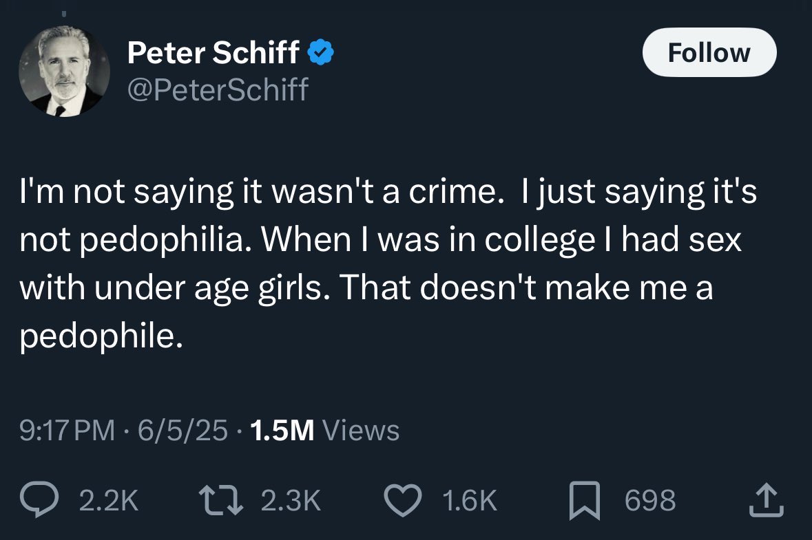 TheRealNomics 😼🚀 (@therealnomics) on Twitter photo From self professed pedophile 2 a legit #crypto expert in a week <a href="/PeterSchiff/">Peter Schiff</a> is a man on the move 😸 From self professed pedophile 2 a legit #crypto expert in a week <a href="/PeterSchiff/">Peter Schiff</a> is a man on the move 😸