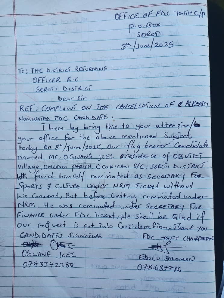 Youth League FDC (@fdcyouthonline) on Twitter photo We're getting information that the RDC Soroti District is calling our Candidate Ogwal to his office scaring him over speaking the truth .
We're watching and all our intelligence is on Mr. RDC
<a href="/NileChronicles/">Nile Chronicles</a> <a href="/whispereyenews/">Whisper Eye</a>
parrotsug.com/nrm-accused-of… We're getting information that the RDC Soroti District is calling our Candidate Ogwal to his office scaring him over speaking the truth .
We're watching and all our intelligence is on Mr. RDC
<a href="/NileChronicles/">Nile Chronicles</a> <a href="/whispereyenews/">Whisper Eye</a>
parrotsug.com/nrm-accused-of…