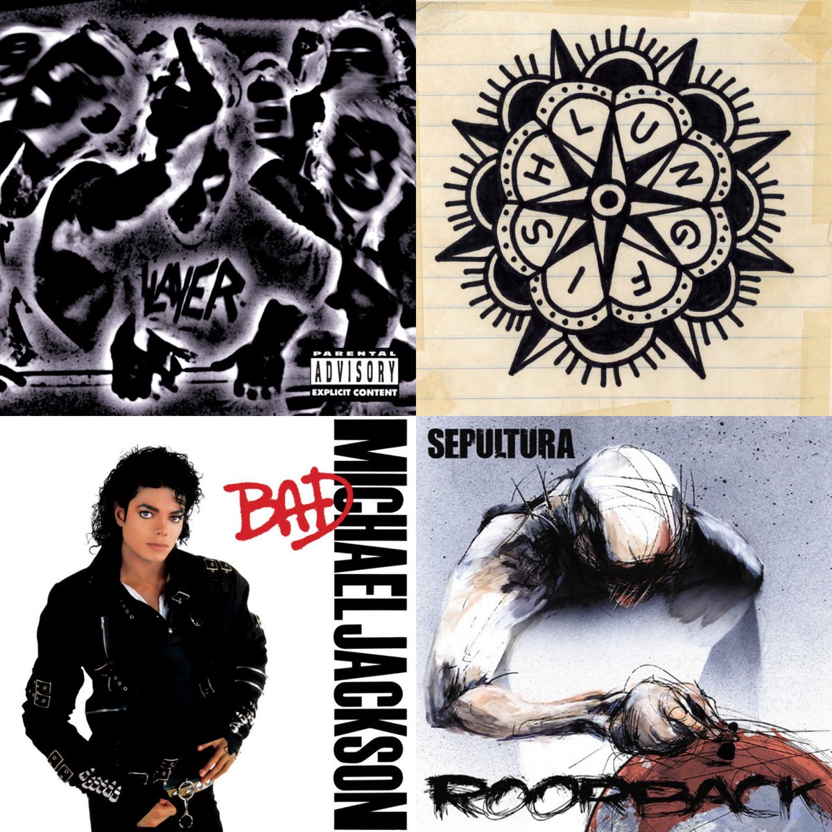 #MúsicaDesobediente Undisputed Attitude <a href="/Slayer/">Slayer</a> 1996 #HardcorePunk #CrossoverThrash 🇺🇸 | Pass And Stow • Lungfish • 1994 #IndieRock #AltRock #PunkRock 🇺🇸 | Bad <a href="/michaeljackson/">Michael Jackson</a> 1987 #NeoSoul #Funk #Dance 🇺🇸 | Roorback <a href="/sepulturacombr/">SEPULTURA</a> 2003 #AltMetal #GrooveMetal 🇧🇷🇺🇸