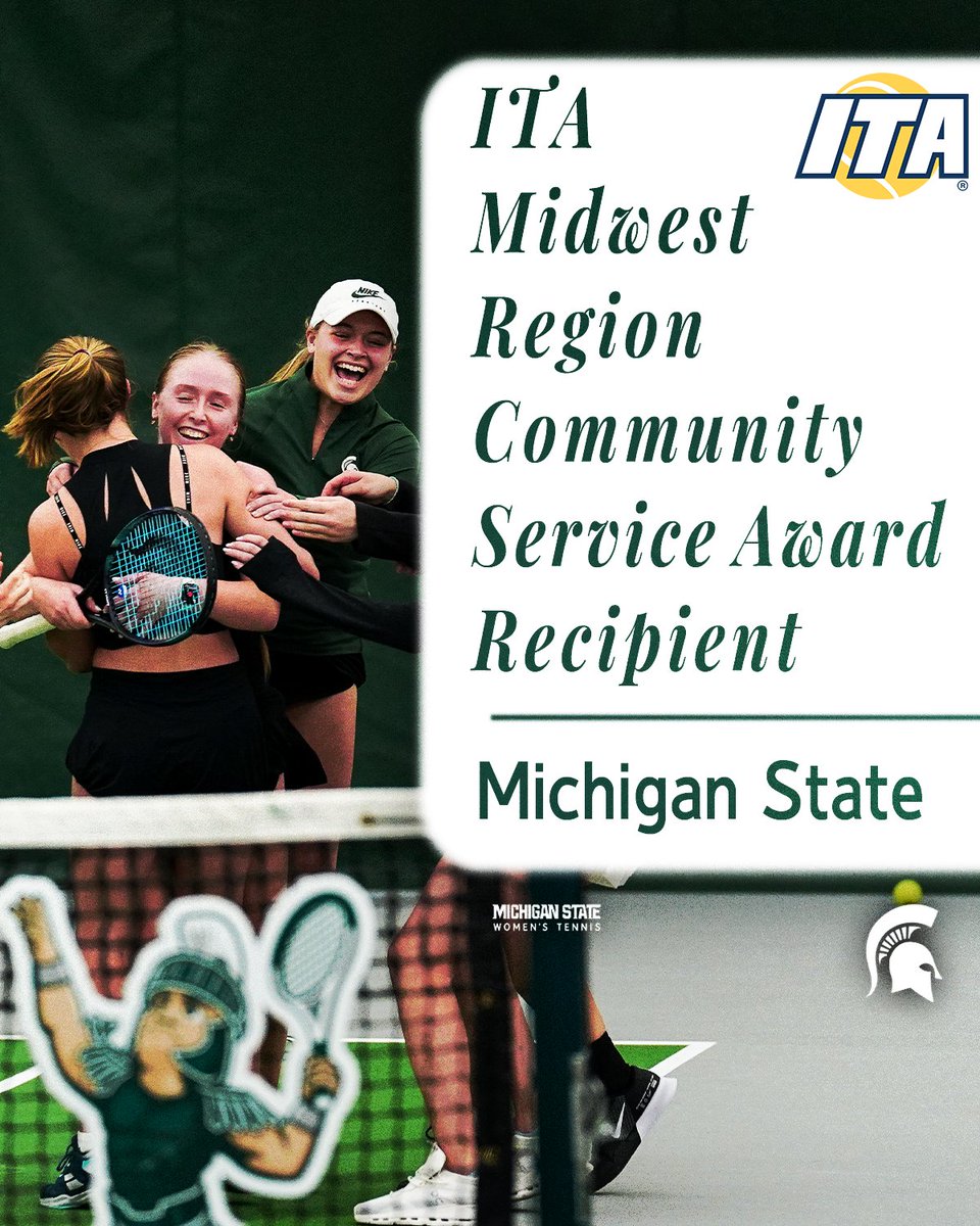 Making an impact on &amp; off the tennis court!! 💪🎾

The Spartans are the 2024-25 recipient of the <a href="/ITA_Tennis/">ITA</a> Midwest Region Community Service Award!!

Read more:
📰: sprtns.co/4kCdAH2

#GoGreen