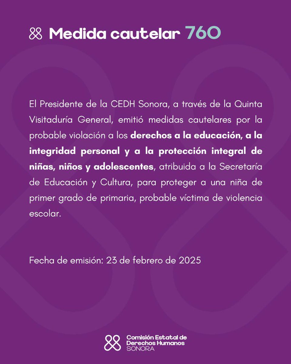 El Presidente de la CEDH Sonora emitió las #MedidasCautelares 757 a 760, para proteger a dos #PersonasPrivadasdelaLibertad, una que probablemente es agredida al interior del centro de reinserción social y otra que requiere atención médica urgente; a una niña probable víctima de