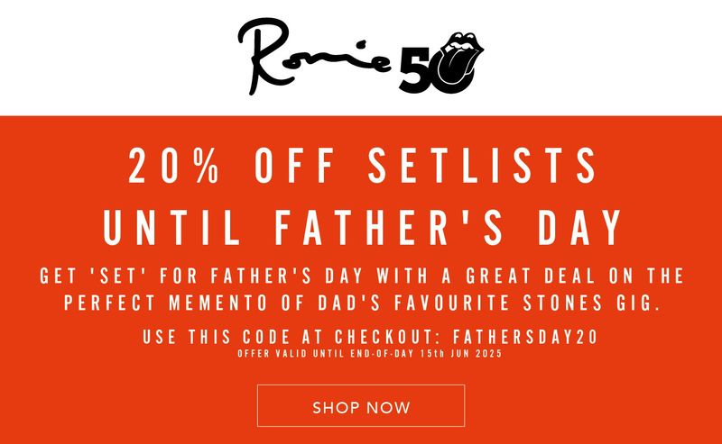 ronniewood's tweet image. 🎸👀 20% off setlists until Father's Day!
Get you dad the setlist from his favourite Stones gig 🖼❤😎
➡️ USE THIS CODE AT CHECKOUT: FATHERS DAY 20
Offer valid until 15th June 2025:
shop.ronniewood.com/collections/al…