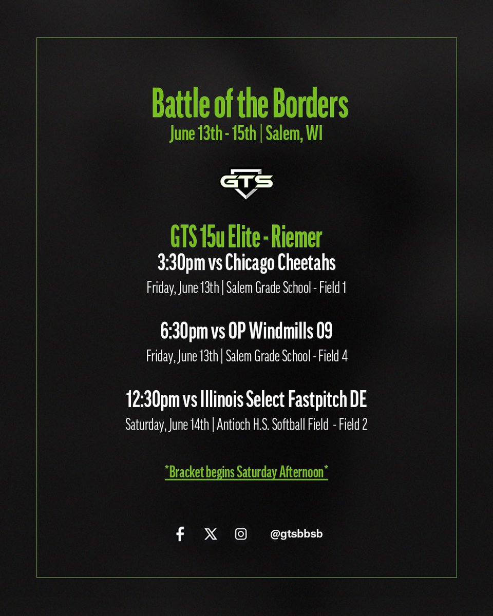 Camille Buell (@camillebuell) on Twitter photo I’m so excited to get back on the field with my team! This weekend we are in Salem at the Battle of the Borders tournament, below is our schedule! <a href="/GTS15uElite/">GTS 15u Elite - Riemer</a> <a href="/GTSBBSB/">GTS</a> <a href="/lizjagielski/">Elizabeth Jagielski</a> <a href="/UKCoachLawson/">Rachel Lawson</a> <a href="/BadgerHealy/">BadgerCoachHealy</a> I’m so excited to get back on the field with my team! This weekend we are in Salem at the Battle of the Borders tournament, below is our schedule! <a href="/GTS15uElite/">GTS 15u Elite - Riemer</a> <a href="/GTSBBSB/">GTS</a> <a href="/lizjagielski/">Elizabeth Jagielski</a> <a href="/UKCoachLawson/">Rachel Lawson</a> <a href="/BadgerHealy/">BadgerCoachHealy</a>