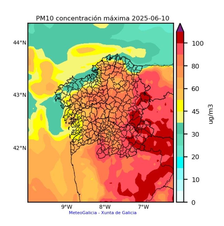 Nos vindeiros 3 días agárdanse altas  concentracións de partículas PM10 e PM2.5 debido a unha intrusión de po Sahariano.
Por favor siga as recomendacións para protexer a súa saúde.
meteogalicia.gal/web/ica/portada
