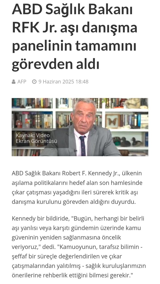 ABD Sağlık Bakanı RFK Jr. tüm aşı danışma komitesini kovdu 💥💥💥