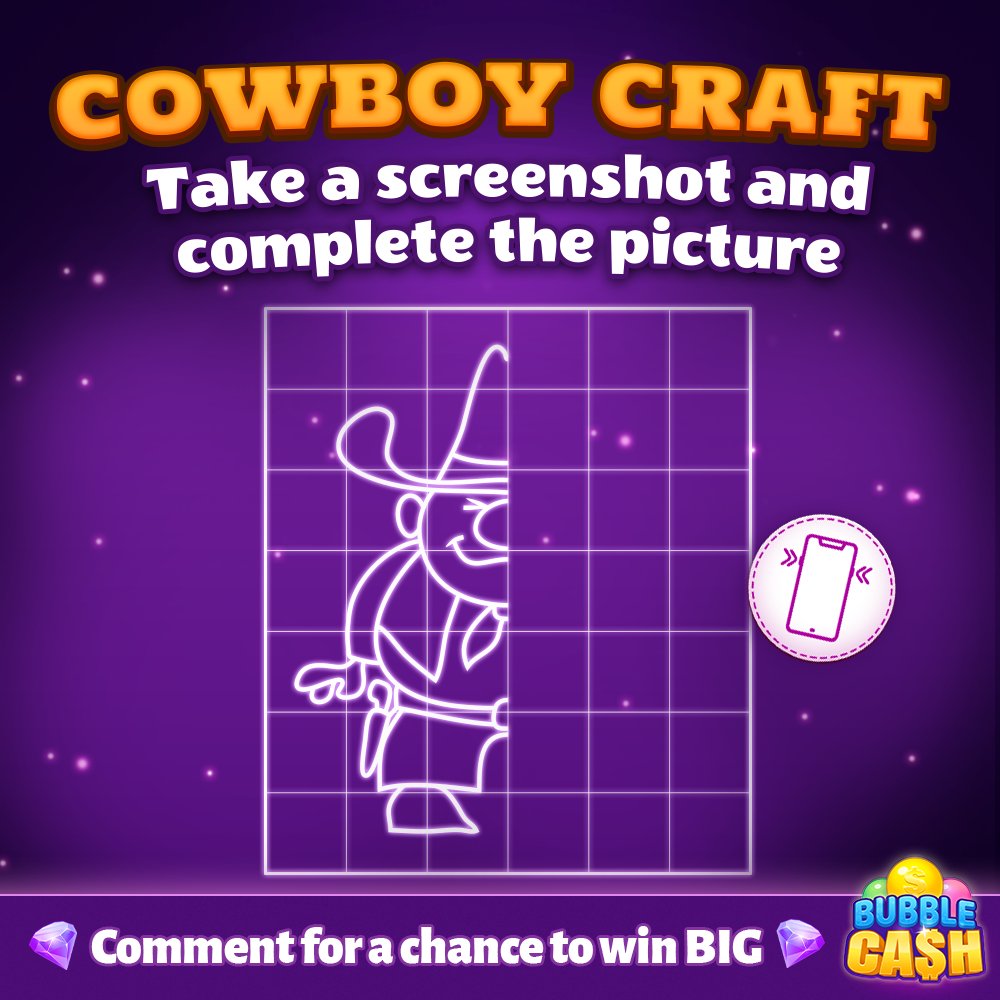 BubbleCashGame's tweet photo. Howdy, cowboys! 🤠
Take a screenshot, complete the picture & share it below. 📸
1 #bubblemaster will get a wild reward! 🎁
Gallop back in for more WINS.🥇 > https://t.co/1bwuGpKlZa
#bubblecash #cashwins https://t.co/AnrIYfufiv
