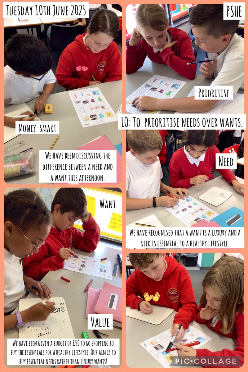 This afternoon in PSHE, we have been discussing the difference between a ‘need’ and a ‘want’. We been given a budget of £50 to go shopping for the essential, necessary items!💰💴