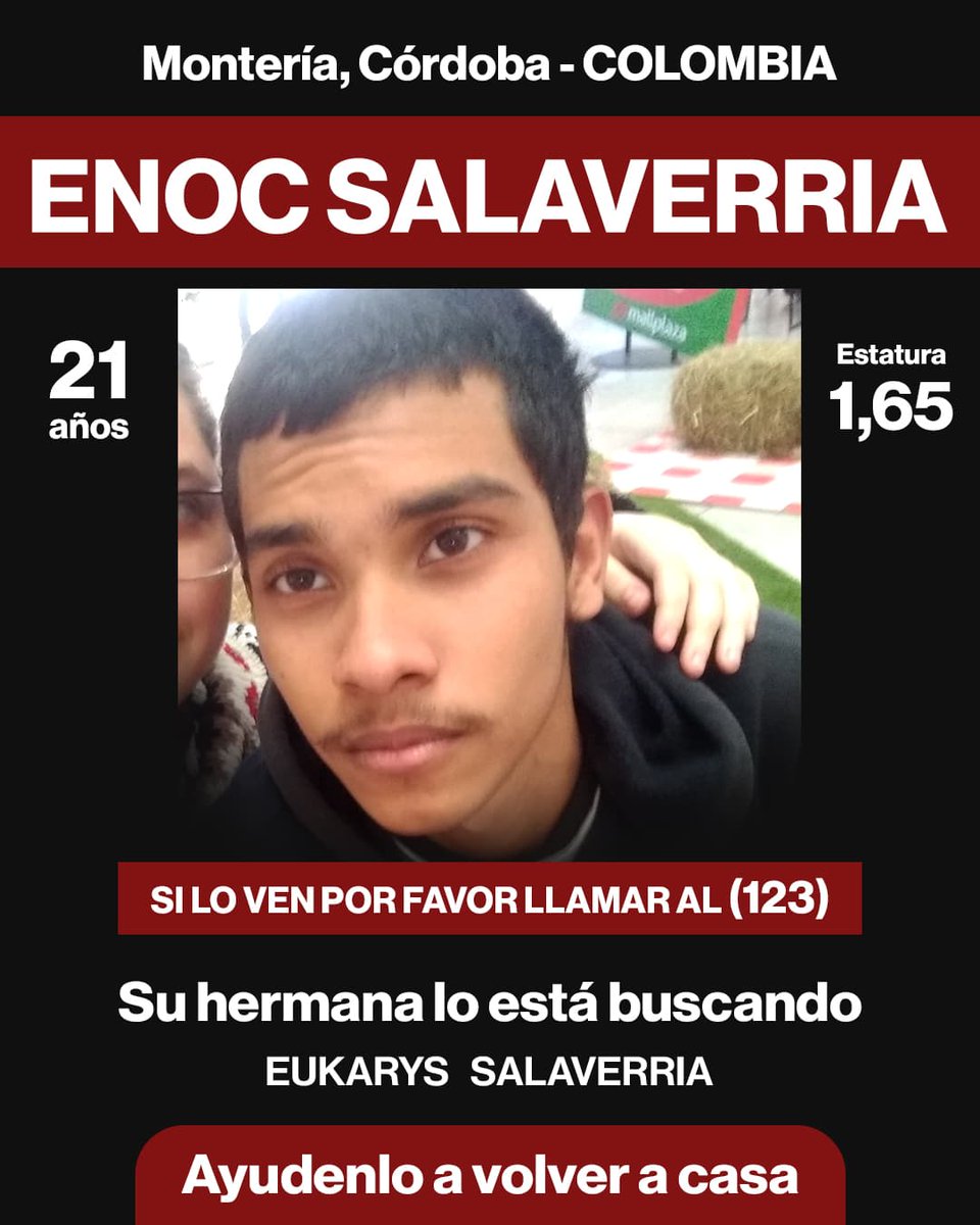 CarlosPElCholo's tweet photo. #ElPoderDeLasRedes... gracias a Dios y a todos los q nos ayudaron a difundir este mensaje, Enoc Salaverria fue encontrado en el parque de la calle 36 con CRA 6, así me lo acaba de confirmar su hermana Eukarys a través de WhatsApp. #DandoLidia https://t.co/ynfh7Ek1Or