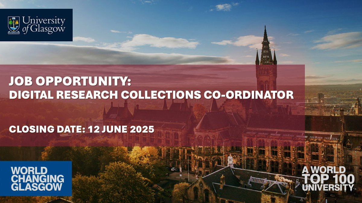 📢 Still time to apply! Join <a href="/uofglibrary/">University of Glasgow Library</a> and lead the development and delivery of our Digital Research Collections service.  Full-time, open ended. Applications close 12 June 2025. Full details: jobs.gla.ac.uk/job/digital-re…