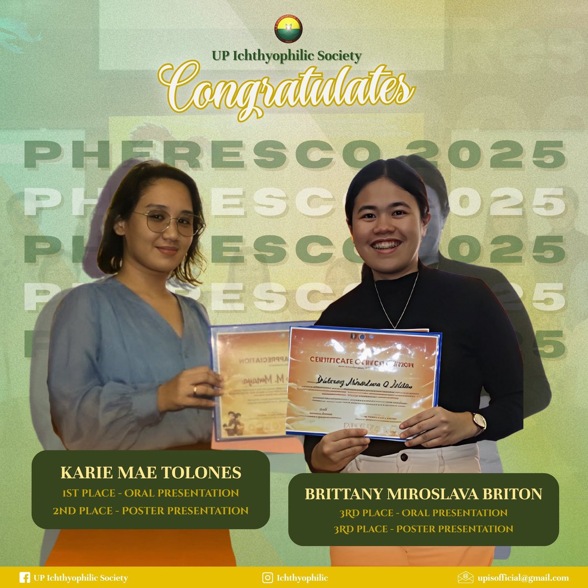 ichthyophilic's tweet photo. 🎉The 𝑼𝑷 𝑰𝒄𝒉𝒕𝒉𝒚𝒐𝒑𝒉𝒊𝒍𝒊𝒄 𝑺𝒐𝒄𝒊𝒆𝒕𝒚 extends its warmest congratulations to its alumna and resident members who received recognition for their outstanding theses presentations, held during the closing months of the academic year 2024-2025👏.

𝑰𝑵𝑽𝑰𝑪𝑻𝑼𝑺!💚💛 https://t.co/gH5FrdQOdL