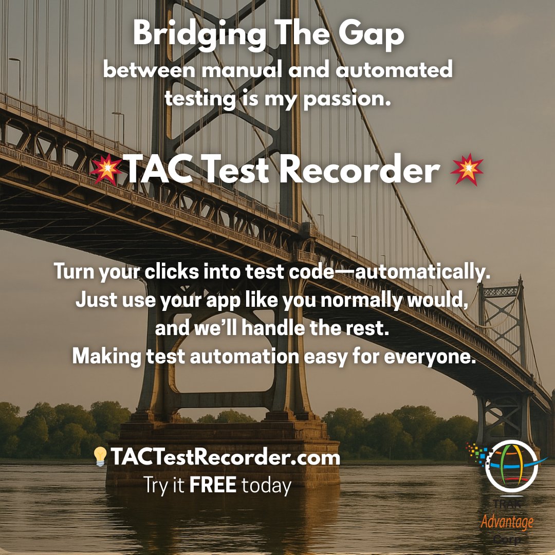 trakadvcorp's tweet image. Ever wish test automation was just… easier?
✨ TAC Test Recorder turns clicks into real code — C#, Java, Python, or JS.
No scripts. No stress.
👉 TACTestRecorder.com
#QATools #AngularTesting #DevLife #TACRecorder #QAWin