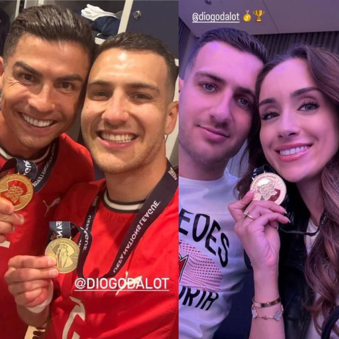Diogo Dalot with Ronaldo and Diogo Dalot with his missus. 

You can tell which one he’s happier in. 🤣