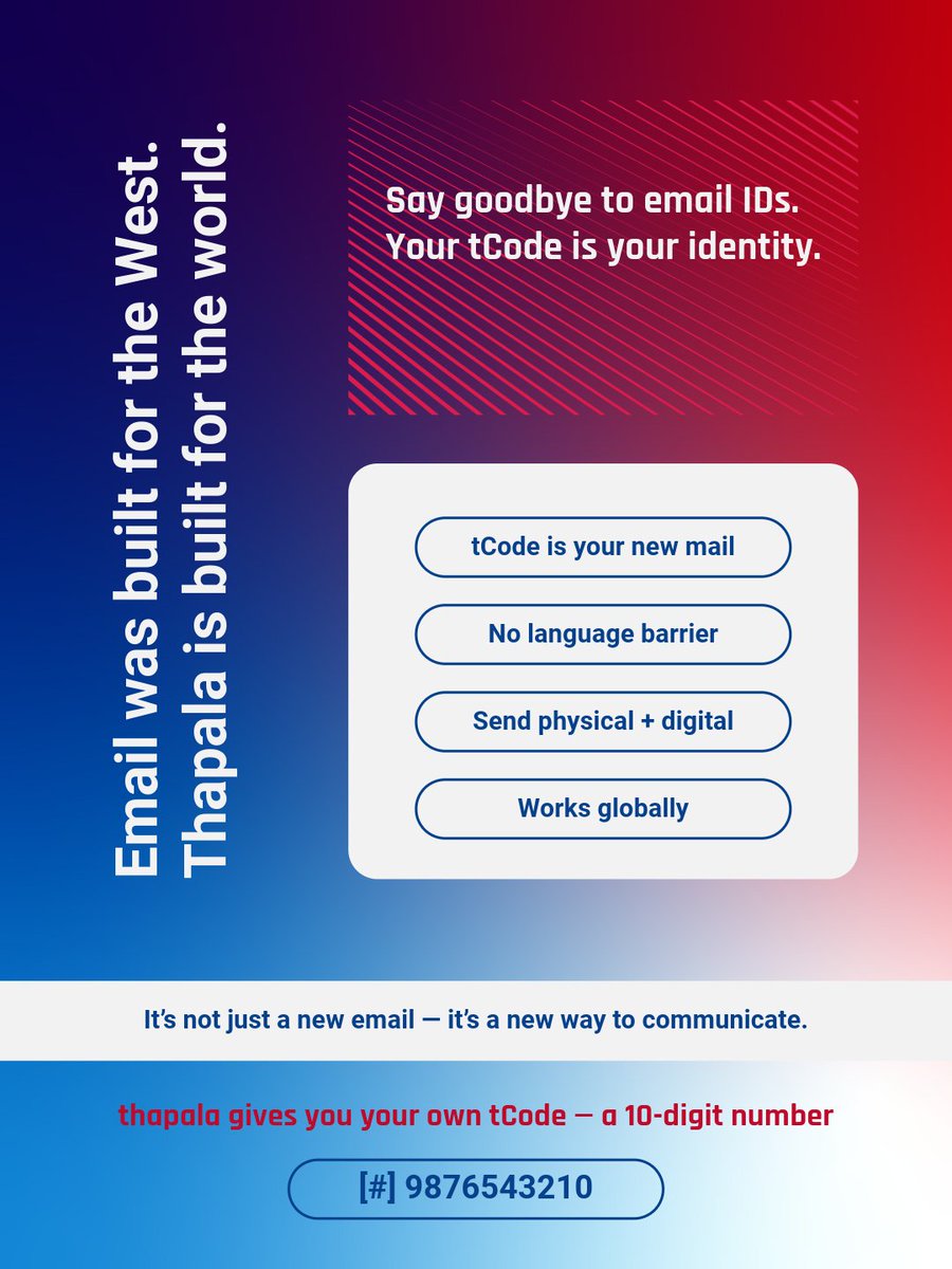 thapala_com's tweet photo. If #Gmail launched in 2025, this is how it would look…
https://t.co/qlLUDfq3ya 
#thapala #tCode #tMail #NextGenMail #IndianMail #Innovation #StartupIndia #IndiaTech #NoMoreEmails #BuiltFromIndia #MailByNumber #DigitalIndia #AndhraPradesh #Visakhapatnam https://t.co/BqbCT5JWP2