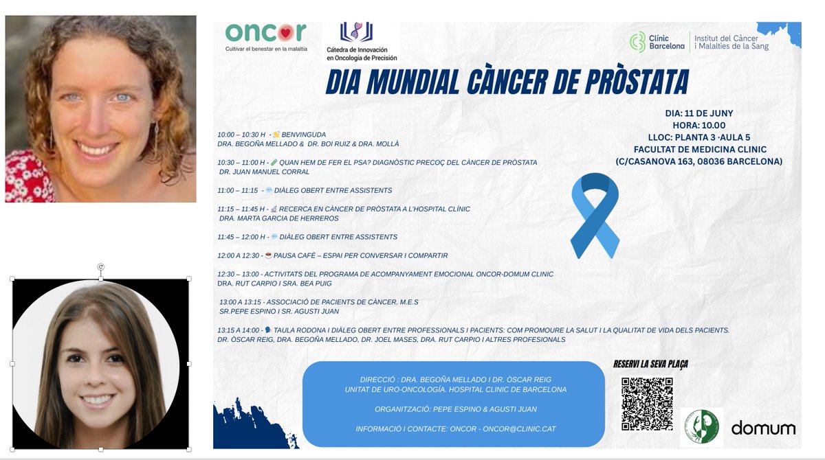 Demà t´esperem per celebrar el #Dia Mundial del #Cancer  de #Pròstata. parlarem de diagnòstic precoç, recerca i de propostes per viure millor.  És gratuït i obert a tothom!@hospitalclinic  Clínic de Barcelona#Unitat d´Uro-Oncologia#ICAMS