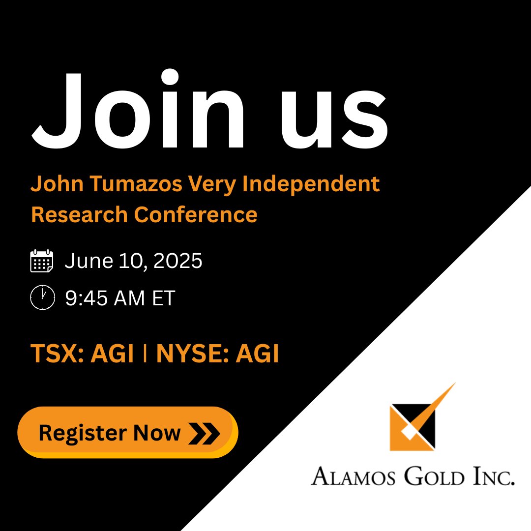 Join us for the John Tumazos Very Independent Research Conference today at 9:45 a.m. ET. Hear from Alamos Gold leadership on strategy, performance, and what’s ahead.
🔗 Register now: attendee.gotowebinar.com/register/30305… #AlamosGold #AGI #GoldStocks #Mining