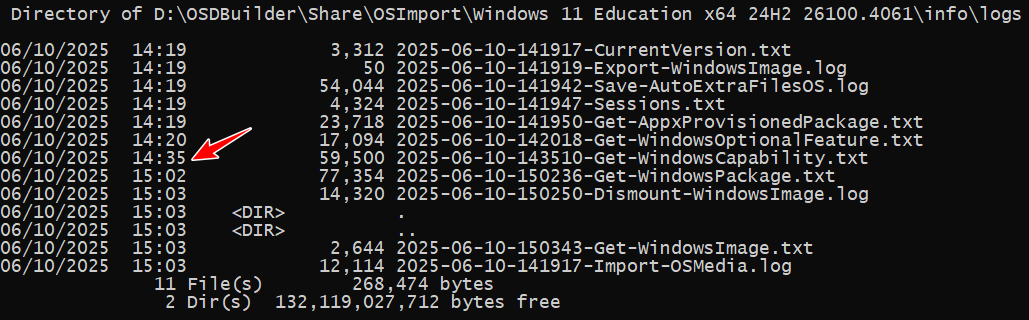 manelrodero's tweet image. I used #OSDBuilder 24.10.8.1 to import the Windows 11 24H2 May 2025 ISO.
At first, I thought it wouldn't work because it was stuck in the Capabilities.
I went to lunch and when I came back, it was finished ;-)
Now we'll see if we can use it.