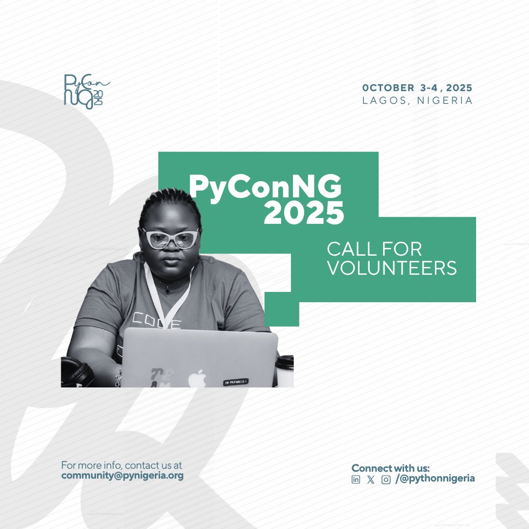 If you love technology, community, and collaboration — this is your moment. 
 
Please fill out this form to join Team PyCon NG 2025.

forms.gle/orSZLJ4BrRS1k2…

Let’s build PyCon NG 2025 together.