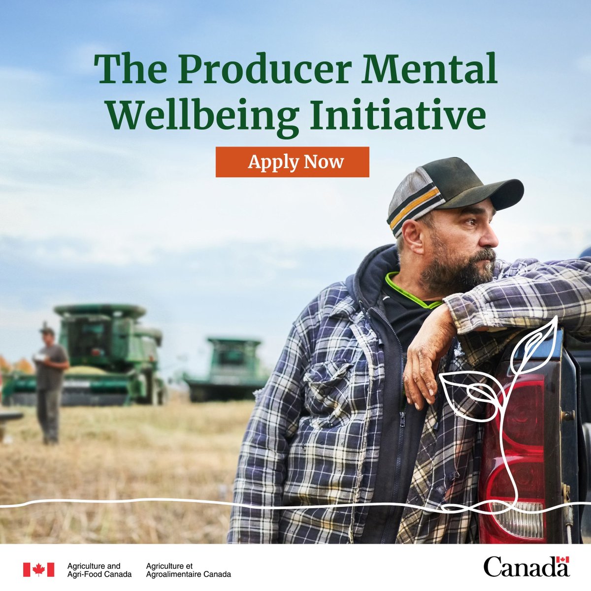 One week left! ⌛
 
Intake for the Producer Mental Wellbeing Initiative closes June 17 at 2 pm EST. Don’t miss your chance, you could receive up to $650K to support producer mental wellbeing across Canada.