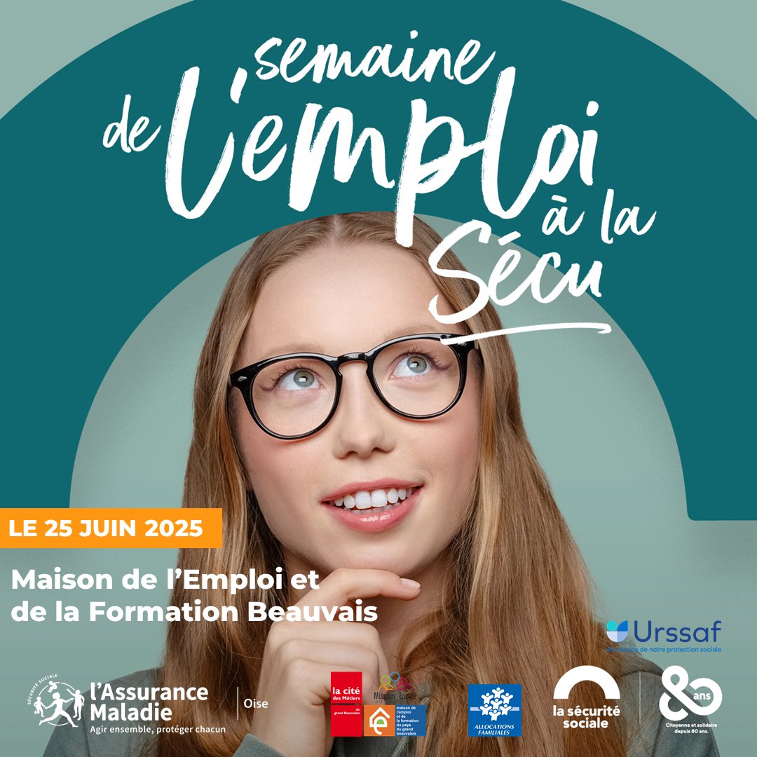 #SESS2025 | Envie de découvrir les métiers de la Sécu ? C’est possible ! Le 25 juin, la <a href="/OiseCpam/">CPAM Oise Actu</a>, la <a href="/CafOise/">Caf de l'Oise</a> , l’Urssaf Picardie vous accueillent à la <a href="/CDMjeunes_Bvs/">Cité des métiers du Beauvaisis</a>  pour une journée de recrutement.
9h 16h - 13 rue Jean Monnet, #Beauvais
Inscription : a.cavro@mef-beauvaisis.fr