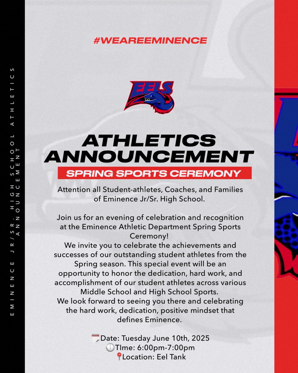 We hope to see all our spring athletes tonight at 6pm in the Eel Tank for awards night!