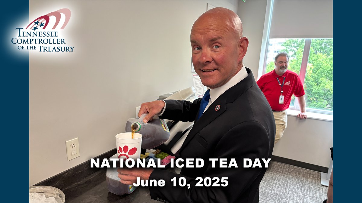 TNCOT's tweet image. It's the perfect day to celebrate Comptroller
@JasonMumpower's favorite beverage. It's National Iced Tea Day! Thanks to @ChickfilA and @DrinkMilos for keeping our boss hydrated!