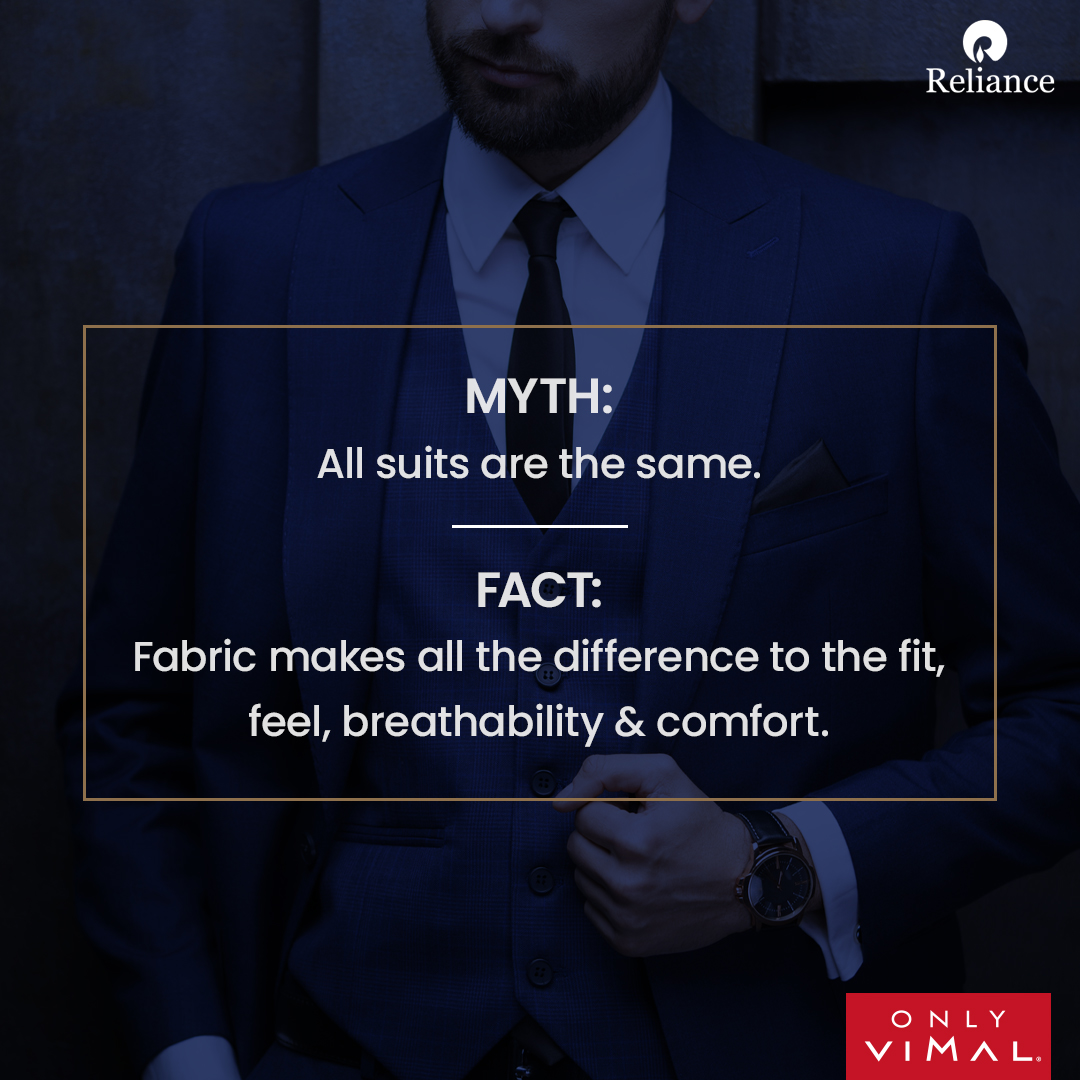 OnlyVimal_India's tweet photo. Not all suits are created equal. The right fabric transforms how a suit looks and feels. Make fabric choice your first smart move.
#OnlyVimal #OnlyVimalIndia #Reliance #RelianceIndustries #RelianceTextiles
#MythVsFact #FashionMyths https://t.co/q0FcWEcT3j