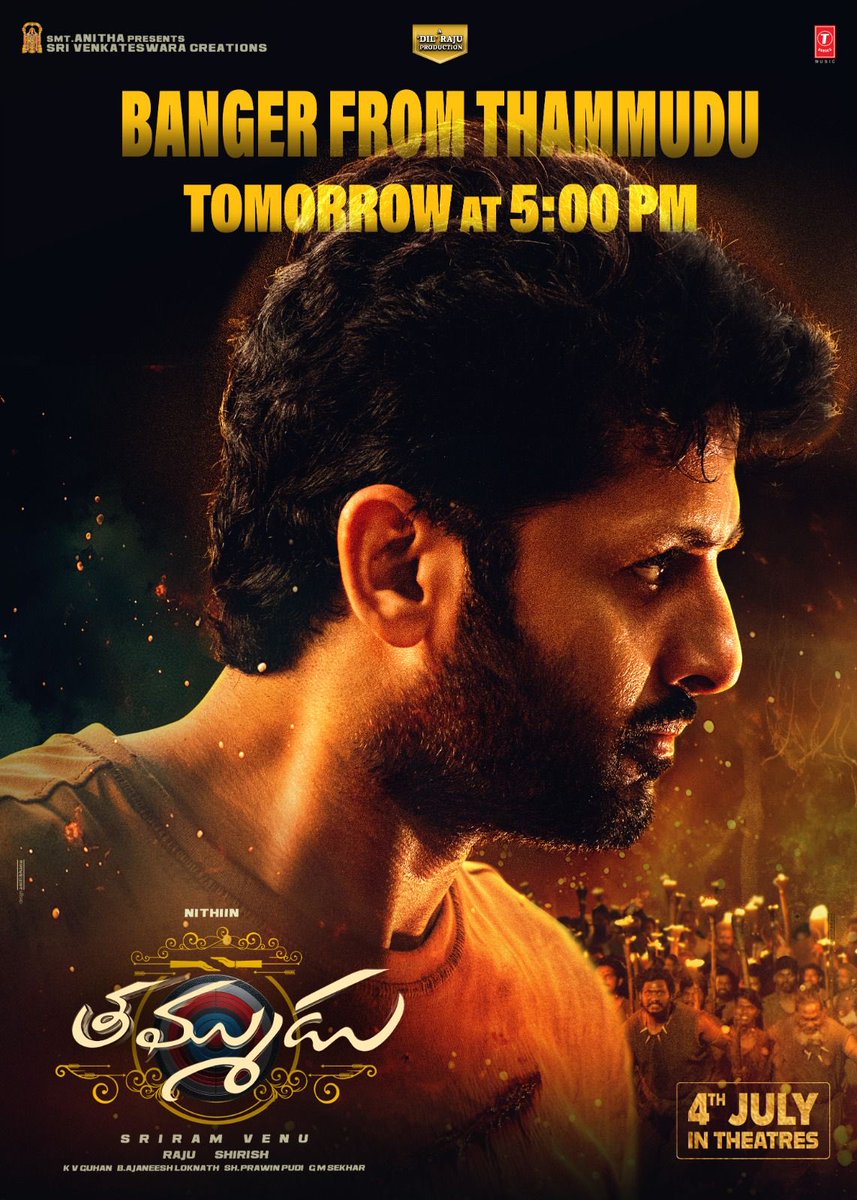 ManiCreationss's tweet image. Bringing.. #BangerFromThammudu Tomorrow at 5PM..🎯🔥
#ThammuduOnJuly4th
#SriramVenu @gowda_sapthami #Laya #SaurabhSachdeva @VarshaBollamma #Swasika @AJANEESHB #DilRaju #Shirish @SVC_official @tseriessouth