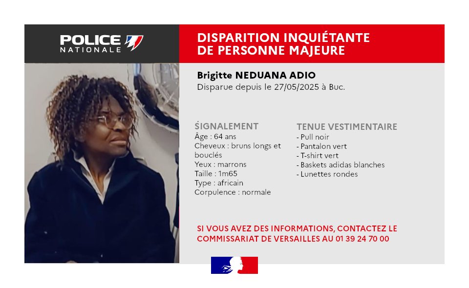 PoliceNat78's tweet photo. #DisparitionInquiétante |🔁 Merci de vos RT afin d'aider les enquêteurs de la #police des Yvelines à retrouver Brigitte. https://t.co/nRTMbQmI88