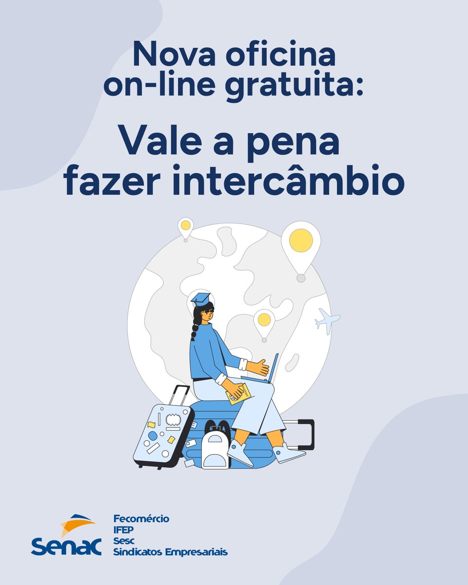 Quer descobrir se fazer intercâmbio é a sua praia?

Preparamos uma oficina online gratuita pra te ajudar nessa decisão. ✈️ 

🔗 Inscreva-se através do link: bit.ly/oficinasead

#SenacRS #mudandoavida #Intercâmbio #OficinaOnline