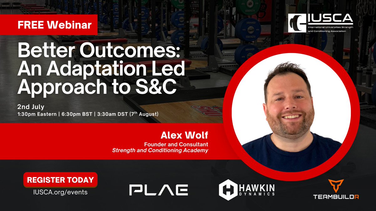 We're pleased to announce our next FREE Webinar, with the ex-Head of S&amp;C at the English Institute of Sport, Alex Wolf. 

Alex will be discussing the optimal way to think about planning and programming within S&amp;C, focussed on the adaptation and associated performance outcomes.