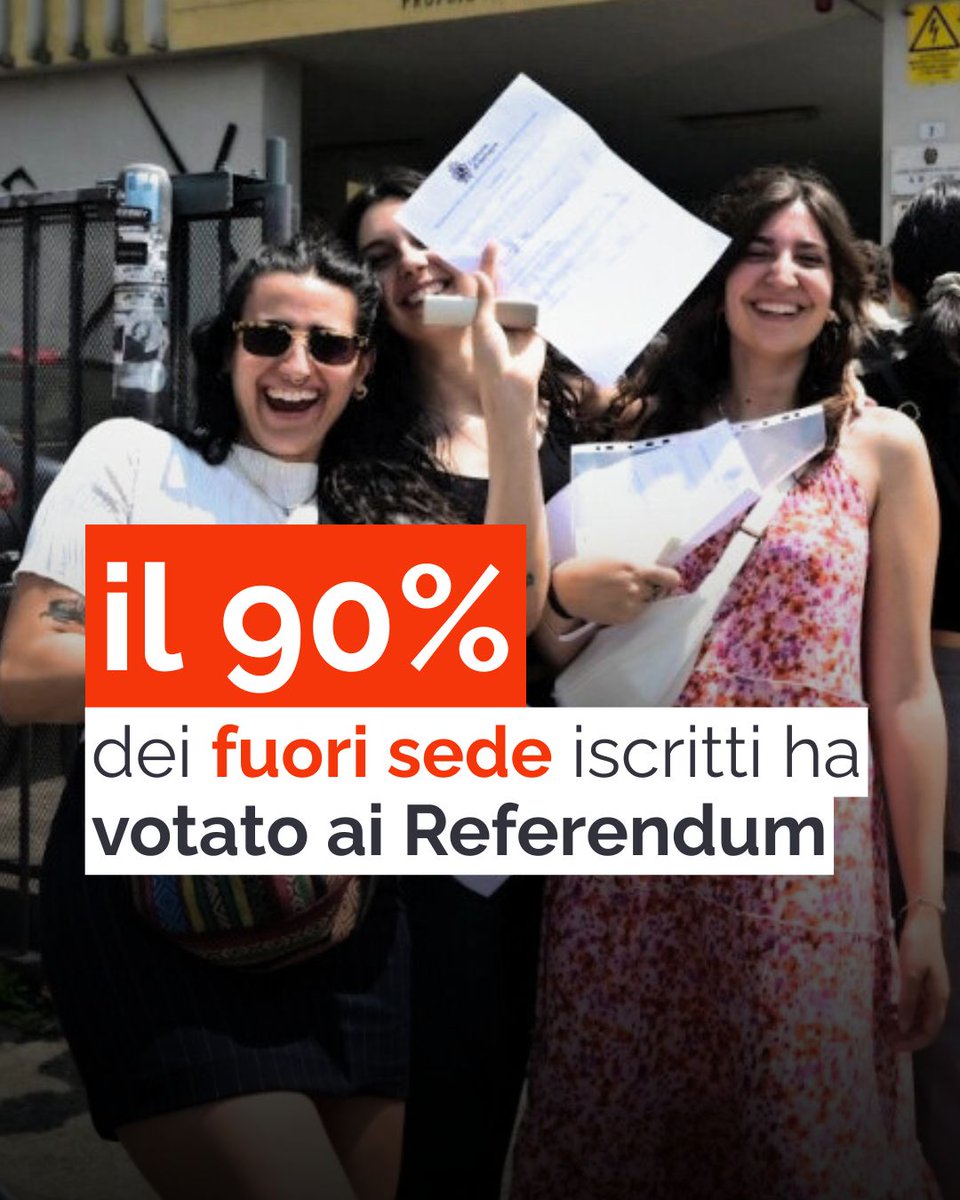 Il 90% degli oltre 67mila #fuorisede iscritti ha votato ai #Referendum dell’8 e 9 giugno! 
Come organizzazione che da anni si batte per il diritto di #voto a distanza, accogliamo con entusiasmo questi dati, emersi da un’indagine di <a href="/you_trend/">Youtrend</a>.
