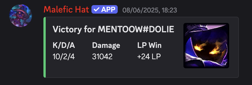 Mentoow_'s tweet photo. J'ai dev un bot discord LoL pour tracker en direct les games de vos amis et plein d'autres fonctionnalités ! Permet de voir les stats de la game, les LP gagnés. Il y a aussi un leaderboard pour voir qui est le meilleur !
Merci de RT pour la force #KCWIN
https://t.co/Y7uGD66WKZ https://t.co/pvnmaccs2O