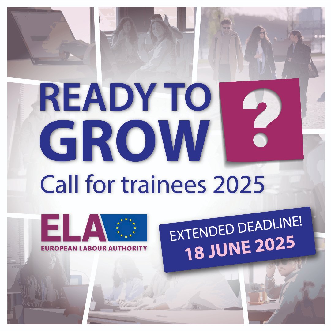 📢New deadline: 18 June!

🌟 The 2025 ELA #traineeship programme is still open! 

✅ Open to candidates from EU Member States, EEA EFTA States and EU candidates.
💼 The traineeship is remunerated
📅 Deadline: 18 June 2025

🔗 Apply now 👉 europa.eu/!qwRmVb