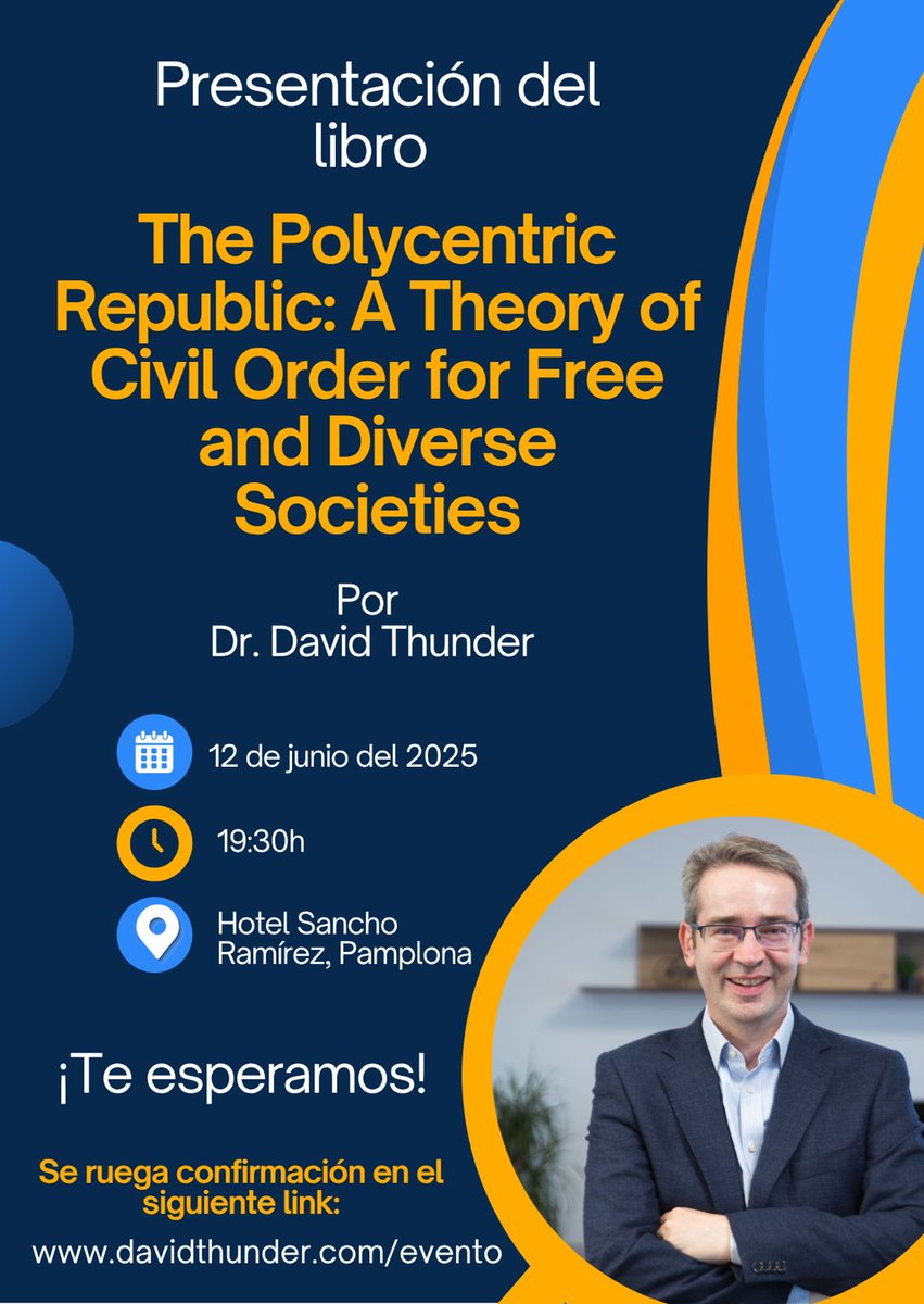 ICS Unav (@ics_unav) on Twitter photo #Libro
El investigador <a href="/davidjthunder/">David Thunder</a>, de <a href="/rsc_ics/">Religión y sociedad civil</a>, presenta su nuevo libro, en el que propone el ejercicio de reimaginar un nuevo orden político y social definido por el pluralismo y el respeto de las libertades individuales.
Inscripciones➡️ow.ly/60Nh50W6ZY9 #Libro
El investigador <a href="/davidjthunder/">David Thunder</a>, de <a href="/rsc_ics/">Religión y sociedad civil</a>, presenta su nuevo libro, en el que propone el ejercicio de reimaginar un nuevo orden político y social definido por el pluralismo y el respeto de las libertades individuales.
Inscripciones➡️ow.ly/60Nh50W6ZY9