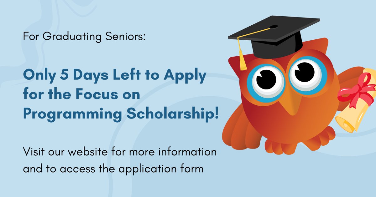 🎓 Just 5 days left to apply!

The Focus on Programming Scholarship closes soon — graduating seniors with a passion for tech can earn $1,000 toward their education.

📅 Deadline: June 15, 2025

🔗 Apply now: focusschoolsoftware.com/company/focus-…