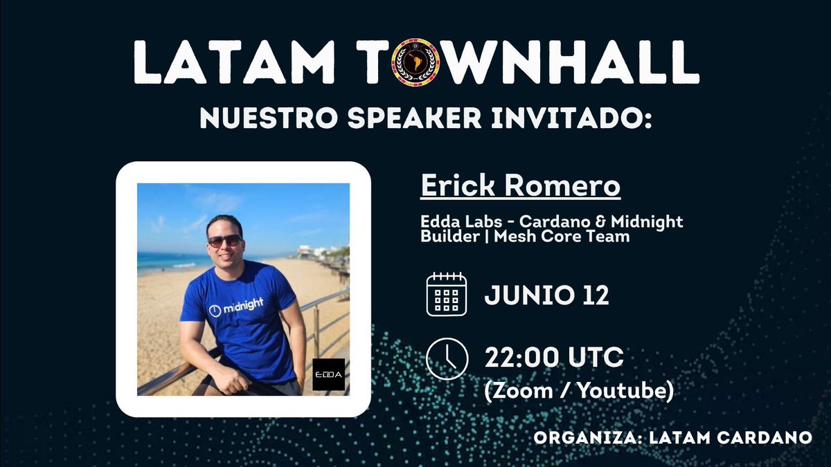 LATAM Cardano Community (@latamcardano) on Twitter photo 🚨✨ LATAM Townhall te espera este 12 de Junio a las 22:00 UTC! 🚀
🔑 ¿Qué te espera? Nuestro Speaker invitado: Erick Romero (<a href="/ErickRomeroEdda/">Erick Romero</a>)
➡️ ZOOM tinyurl.com/jaazhm95
📺 YOUTUBE youtube.com/c/LATAMCardano…
👉 Aguardamos você!!!! No te lo pierdas, únete a la conversación. 🚨✨ LATAM Townhall te espera este 12 de Junio a las 22:00 UTC! 🚀
🔑 ¿Qué te espera? Nuestro Speaker invitado: Erick Romero (<a href="/ErickRomeroEdda/">Erick Romero</a>)
➡️ ZOOM tinyurl.com/jaazhm95
📺 YOUTUBE youtube.com/c/LATAMCardano…
👉 Aguardamos você!!!! No te lo pierdas, únete a la conversación.