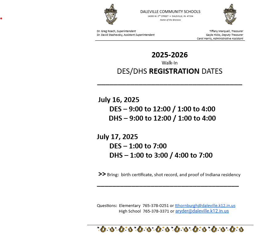 DCS_Broncos's tweet photo. Registration Dates for New and Returning Students. https://t.co/F71FCXBYom