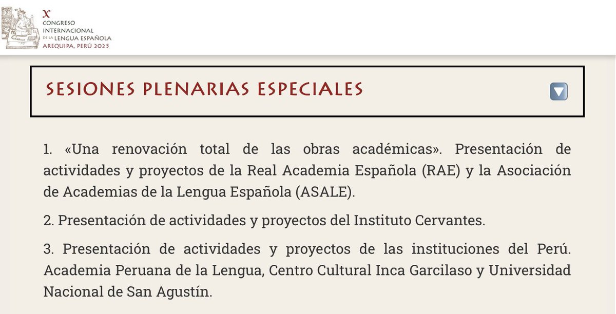 El programa del  #CILE2025 se estructura en tres secciones:

1️⃣ «El español, lengua mestiza. Interculturalidad y comunicación global: un desafío permanente»
2️⃣ «Lenguaje claro y accesible»
3️⃣ «Lengua española, culturas digitales e IA» 🤖

<a href="/InstCervantes/">Instituto Cervantes</a> <a href="/RAEinforma/">RAE</a> <a href="/ASALEinforma/">ASALE</a>