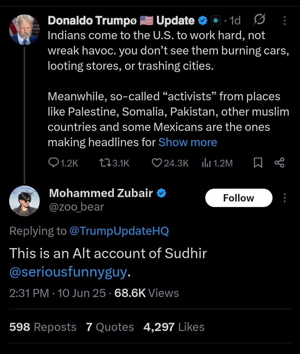 "I'm anti-BJP and 'anti-Hindutva' but not anti-India"

Meanwhile he takes an objection to an American account praising Indians. 

They hate India because it is a Hindu majority country. So called 'Fact Checkers'. They don't hate 'Hindutva' they hate Hindus. 

Period !!